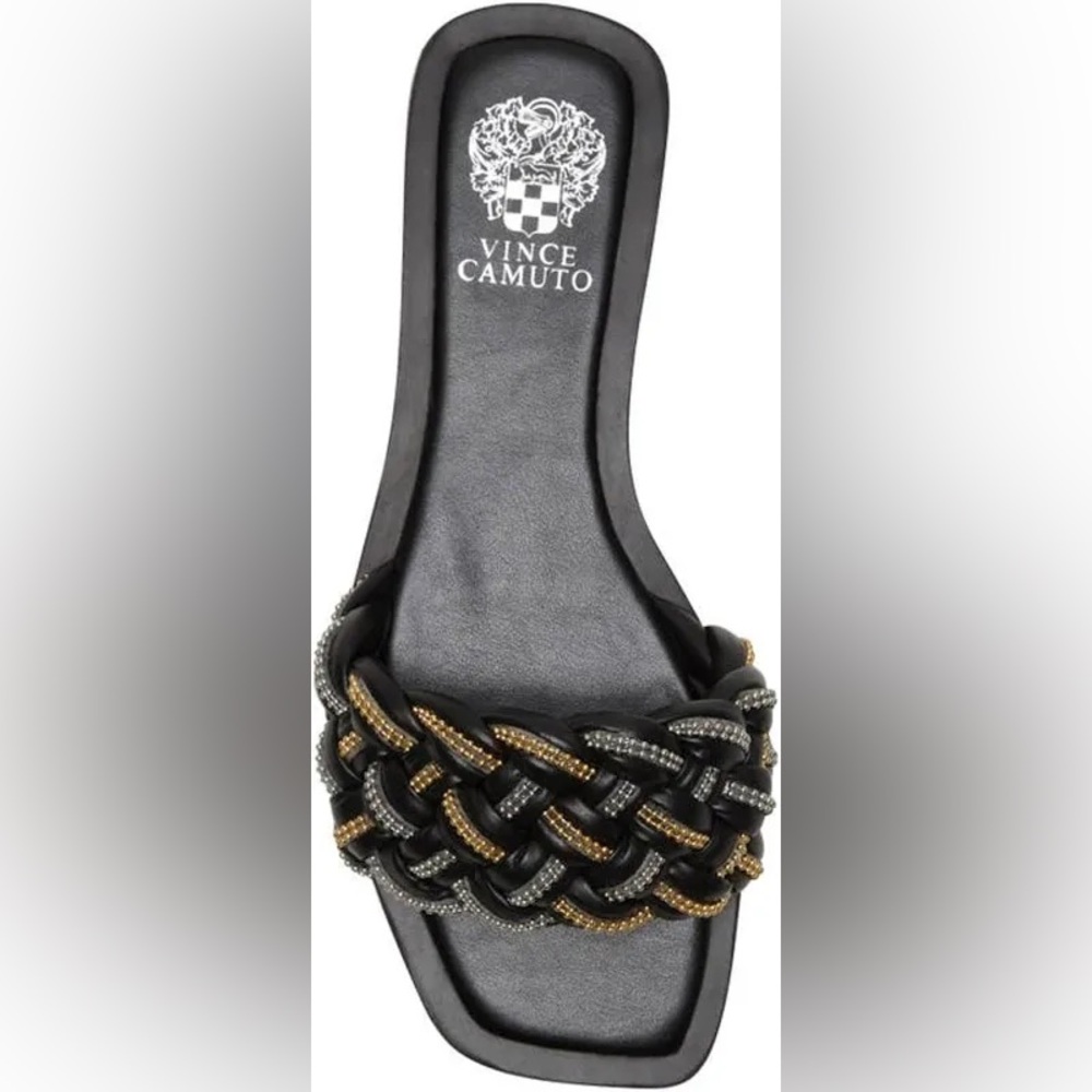 Vince Camuto Metallic Braided and beaded sandal with slight heel